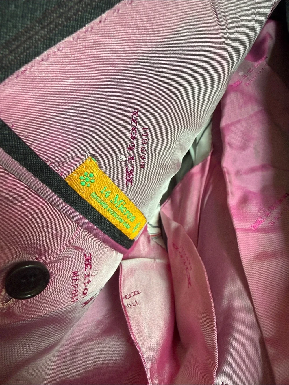Kiton Gray Pinstripe Suit with Pink Stripe Detail EU48